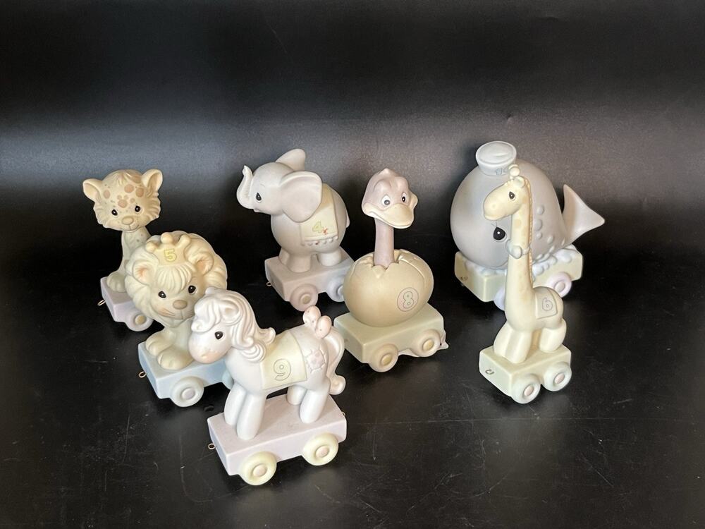 Vintage Precious Moments Birthday Series Animal Train Figurines Set of 7